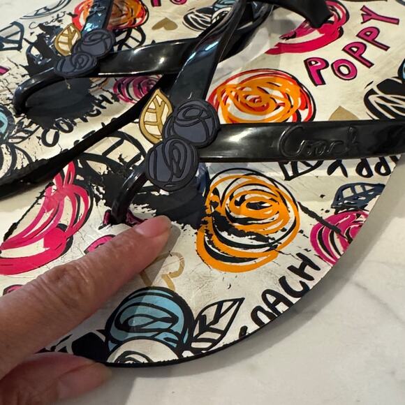 Coach Kasey Signature Poppy Print Jelly Flip Flop Sandals size 10 Y2K baddie - Picture 7 of 13